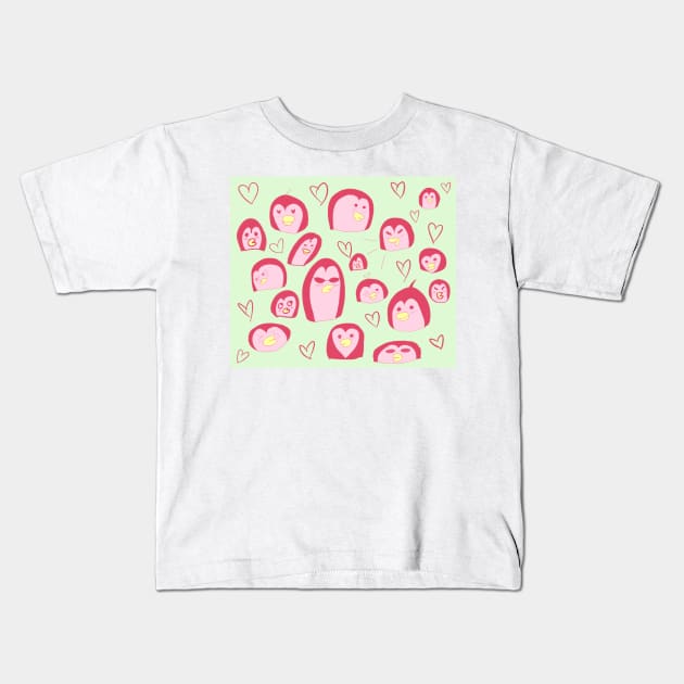 PINK PENGUINS Kids T-Shirt by aureliaazreal